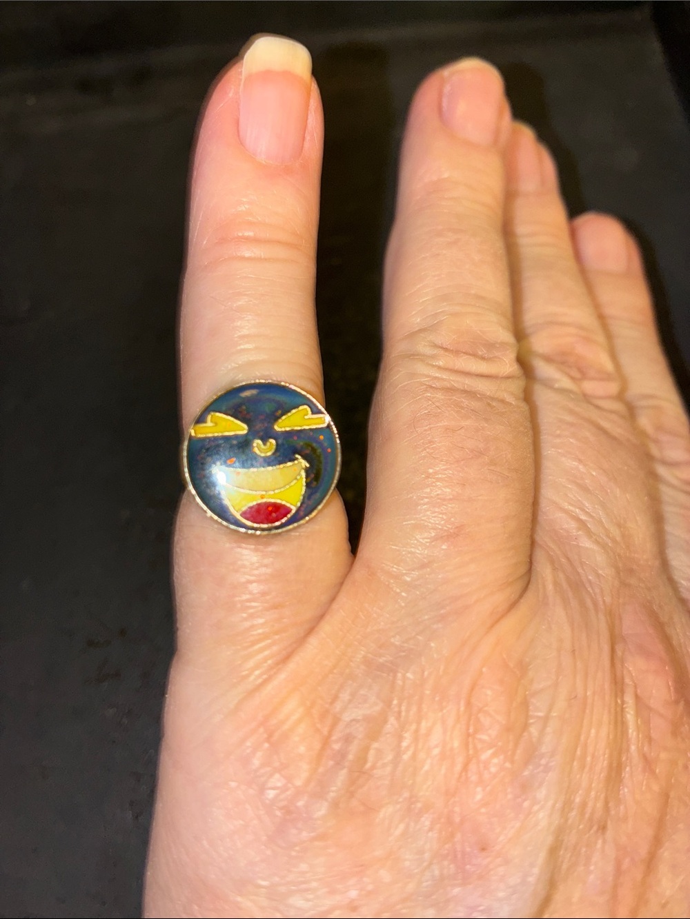 Emoticon Enamel Round Statement Ring - Blue & Yellow